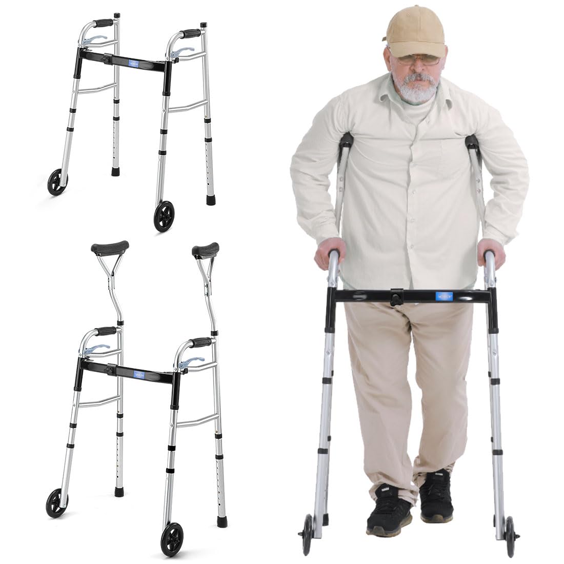 Foldable Senior Walker with Arm Support & Wheels